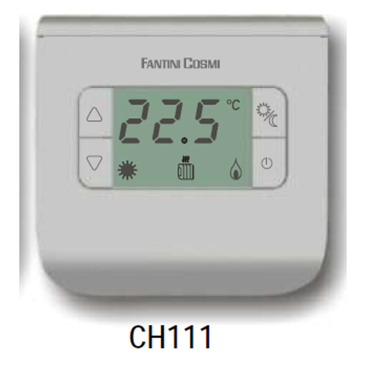 Neprogramuojamas skaitmeninis patalpos termostatas su ekranu 2-40°C Fantini Cosmi FC-CH111 (sidabro spalvos)