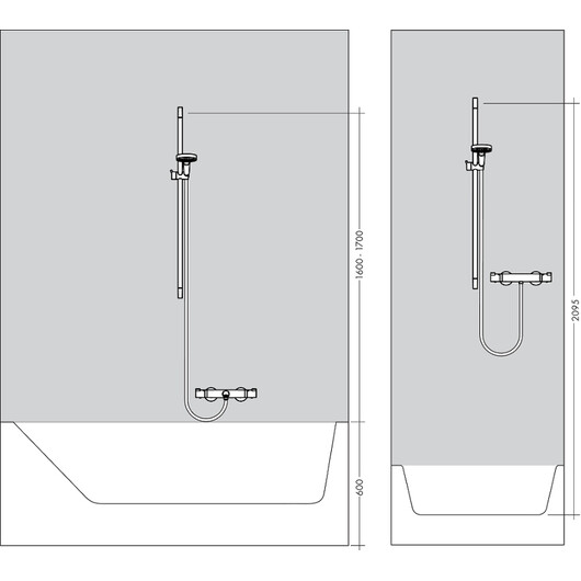 Dušo komplektas Hansgrohe Raindance Select 120 Air 3jet / Unica S Puro 90, baltas/chromuotas, 90 cm. įrengimo schema
