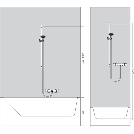 Dušo komplektas Hansgrohe Raindance Select S 150 Air 3jet / Unica S Puro 90, baltas/chromuotas, 90 cm. įrengimo schema